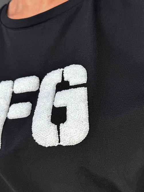 Костюм женский CAPPITONE 101190 оверсайз футболка с нашивкой FG и брюки палаццо на резинке черный, черный, S Киев - изображение 8