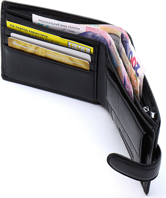 Шкіряне чоловіче портмоне на кнопці ST Leather ST104 Чорний Київ - фото 16