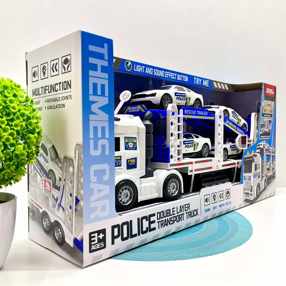 Трейлер Поліцейський вантажівка світло звук машинки 4in рухомі з'єднання Біло-синій (JP588-80) Чернигов - изображение 8