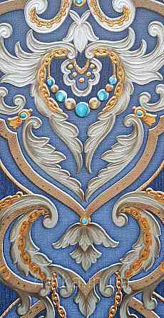 Шпалери вінілові на флізеліні AdaWall Seyyah 1.06х10 вензелю завитки великі структурні золотом на синьому Київ