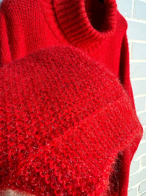 Свитер женский MY FASHION 3267 паутинка оверсайз широкий воротник хомут удлиненный, красный, 44-48 Одесса - изображение 6