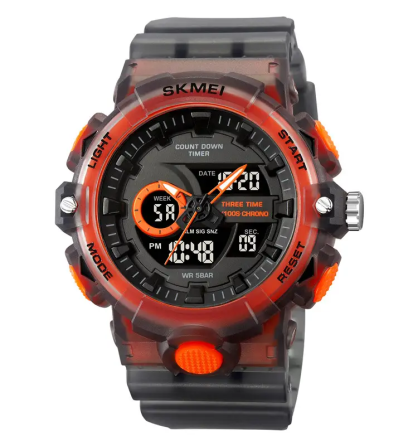 Часы мужские наручные спортивные Skmei 2225 с комбинированным циферблатом (Черный с оранжевым) Киев