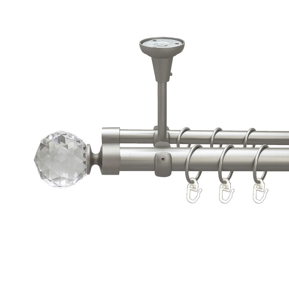 Карниз Orvit Люміера металевий дворядний відкритий до стелі гладка труба кільце металеве Сатин 25\16 мм 300 см Львов - изображение 1