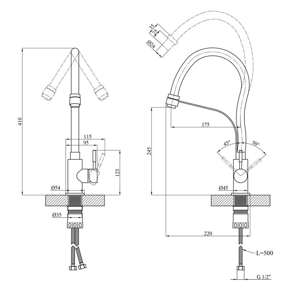 Змішувач для кухні Kroner KRP Edelstahl Klassisch — ESG03593GRA Київ - фото 2