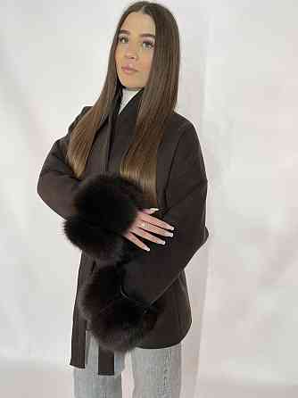 Стильне жіноче пальто з хутром Шоколадний, XS-S Харків