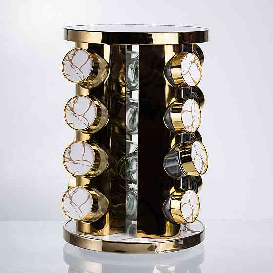 Yiwu Карусель для спецій 16 баночок по 100 мл, білий мармур HP-1371 Коломия