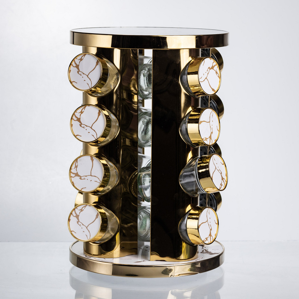 Yiwu Карусель для спецій 16 баночок по 100 мл, білий мармур HP-1371 Коломия - фото 3