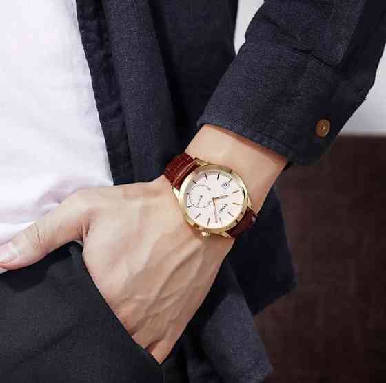 Чоловічий кварцовий годинник Skmei 1581 Prestige коричневі з золотим Вінниця