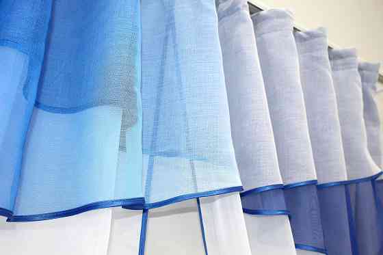 Кухонные шторы VR-Textil № 091к с ламбрекеном и подвязками синий 260х170 см (59-548) Киев