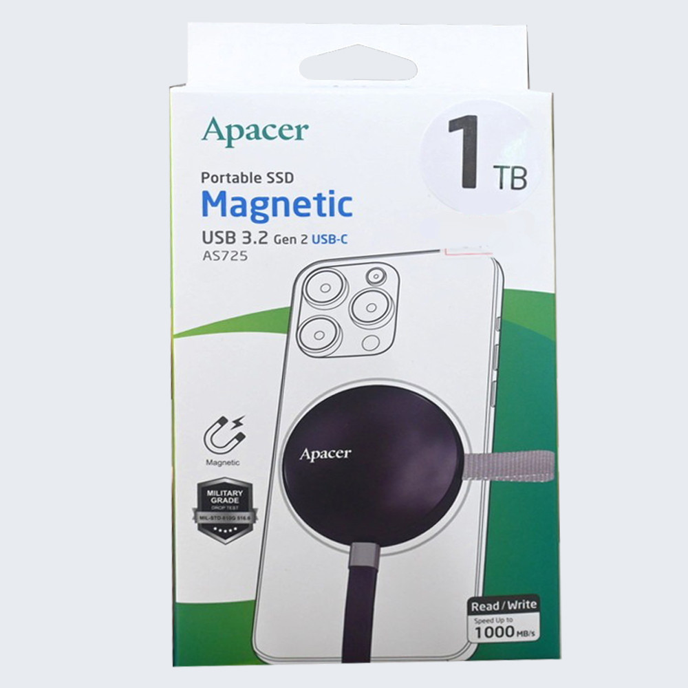 Портативний SSD Apacer Magnetic AS725 1 TB USB 3.2 Gen.2 Type-C MagSafe Black Одеса - фото 2