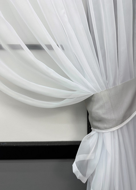 Кухонный комплект VR-Textil № 062к шторка с ламбрекеном светло-серый с белым 150х170 см (50-478) Киев - изображение 3