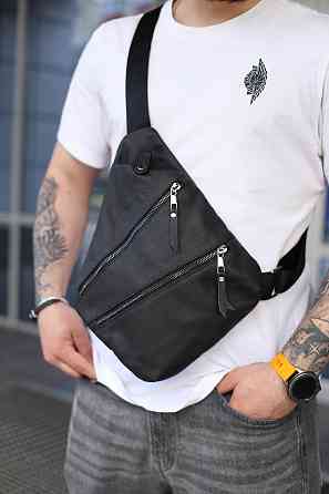 Мужская сумка из натуральной кожи, сумка через плечо SKILL Cross body (Черная) Сумы