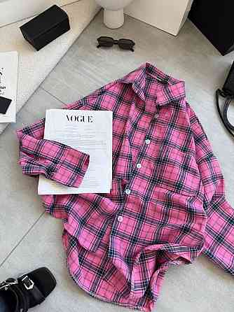 Женская стильная оверсайз рубашка в клетку фланель 100% коттон Малина Одесса