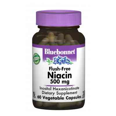Вітамін Bluebonnet Nutrition Ніацин без інфузату (В3) 500мг, 60 гелевих капсул (BLB0462) Вінниця
