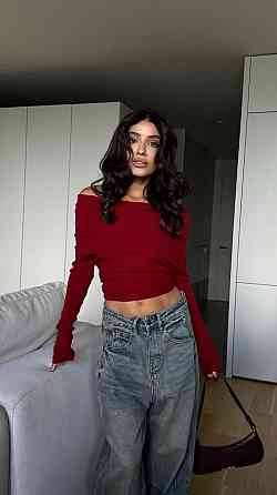 Женская базовая кофта с открытыми плечами турецкий рубчик. Красный, 46/48 Одесса