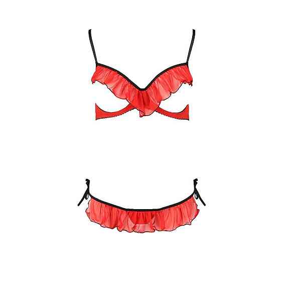 Комплект білизни Passion Exclusive CHERRY SET OpenBra S/M, red, відкритий ліф, трусики-спідничка Sex Aura Київ