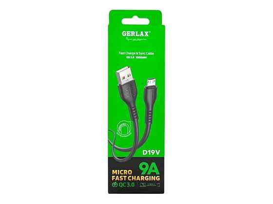 Кабель USB - microUSB D19V 9A OD3.8 QC3.0 PVC чорний 1м ТМ GERLAX Київ
