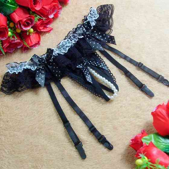 Стринги з намистинками та поясом для панчох XS/S/M – Еротична білизна Вінниця