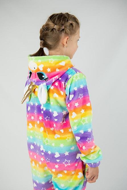 Детская пижама-кигуруми детский и подростковый,Единорог радужный, пижама -  комбинезон домашний на молнии топ Киев - изображение 4