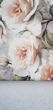 Обои виниловые на флизелине Sintra Adria метровые цветы розы крупные розовые кремовые серые Киев