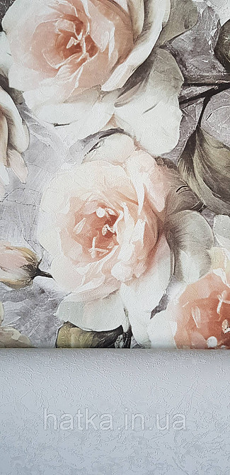Обои виниловые на флизелине Sintra Adria метровые цветы розы крупные розовые кремовые серые Киев - изображение 3