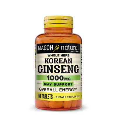 Травы Mason Natural Женьшень Корейский, 1000 мг, Korean Ginseng, 60 таблеток (MAV11415) Винница