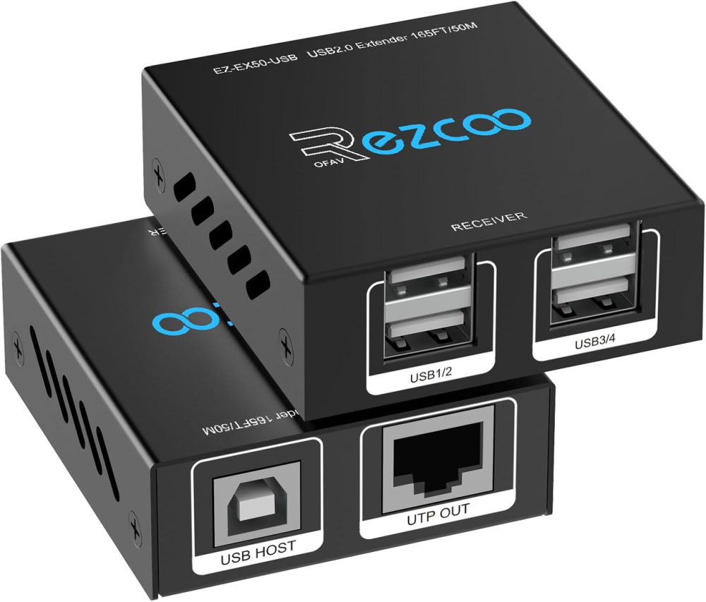 USB-удлинитель EX50-USB через Cat5e/Cat6 до 50 м, 4 порта USB 2.0, RJ45, 480 Мбит/с, Plug and Play, для камер и ПК, черный Киев - изображение 2