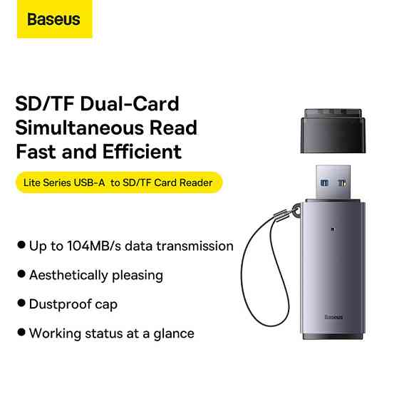 Кардридер Baseus Lite Series USB-A  to SD/TF Card Reader  Grey Київ