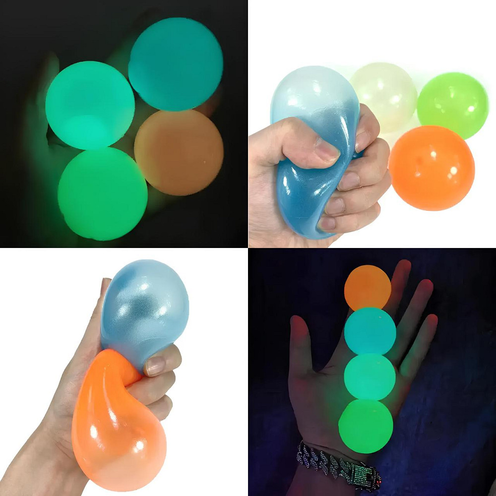 Светящиеся липкие шарики Globbles RESTEQ 4 шт. — антистресс игрушки, которые прилипают к стенам и светятся в темноте Киев - изображение 2
