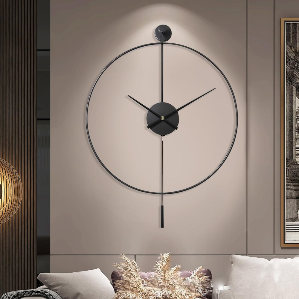 Годинник настінний металевий з маятником 60 см Mesliese Black Modern — безшумний великий декоративний годинник для вітальні Київ - фото 10