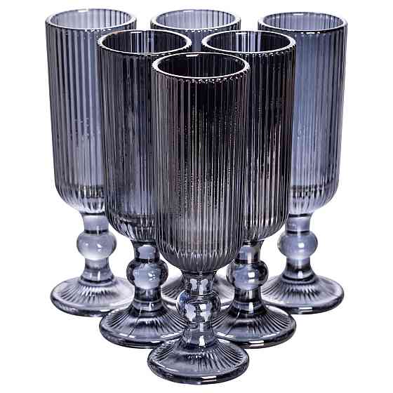 Набір келихів для шампанського 6 штук 160 (мл) подарункові скляні келихи на високій ніжці Сірий HP-19-7116G Коломия