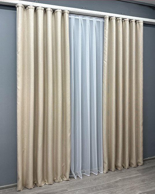 Комплект готових штор VR-Textil Льон-блекаут Льон Мішковина № 1080ш Холодний бежевий 150х270см 2 шт (30-891) Київ - фото 3