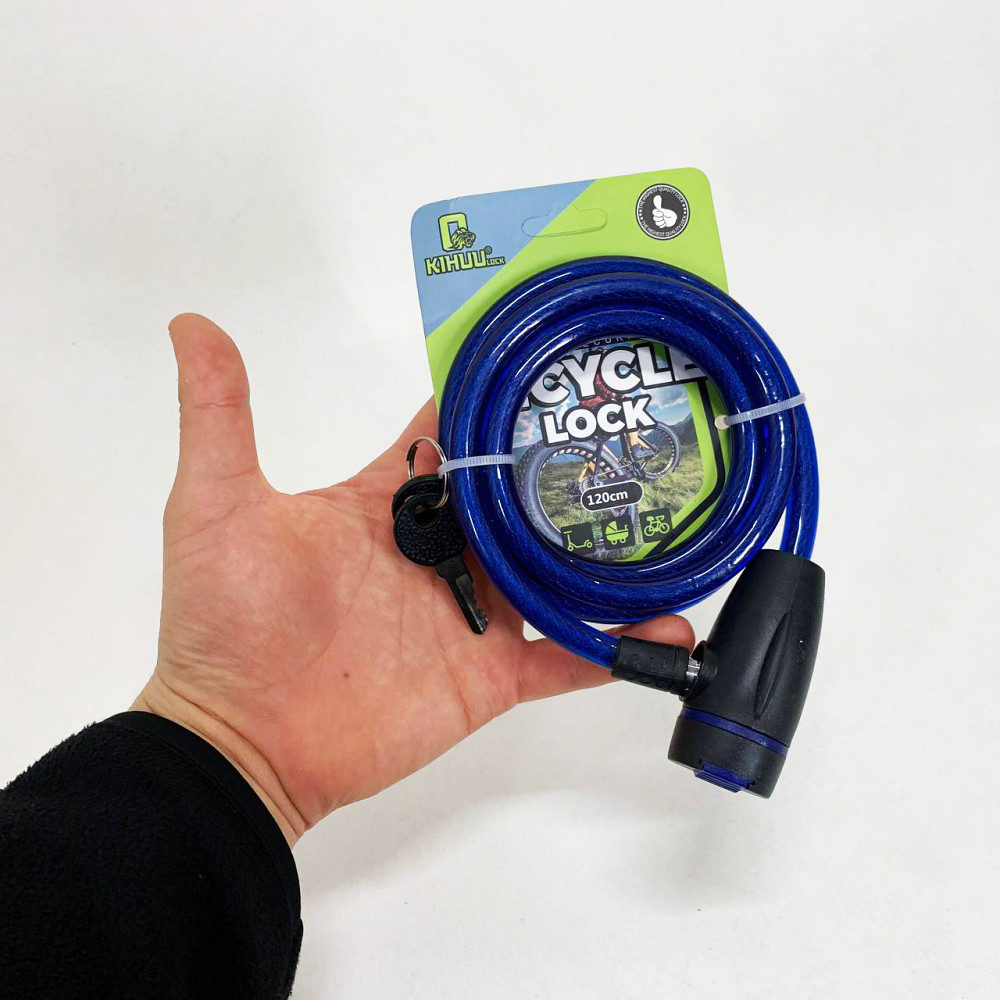 Замок велосипедный KIHUU LOCK 187, 10*120 тросовый, 2 ключа. Цвет: синий KW-72 Львов - изображение 2