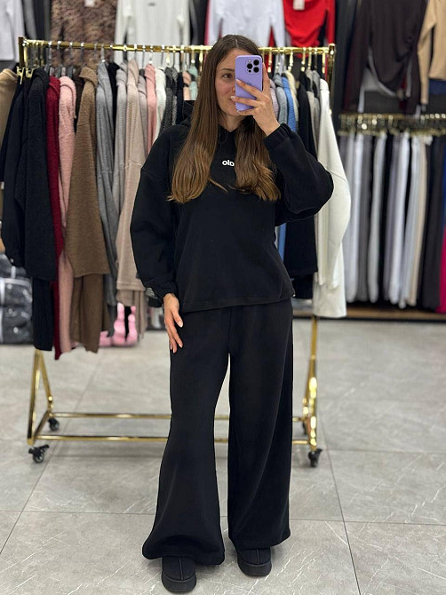 Женский теплый прогулочный костюм двойка: кофта и штаны турецкий флис Черный, 42/44 Одесса - изображение 1