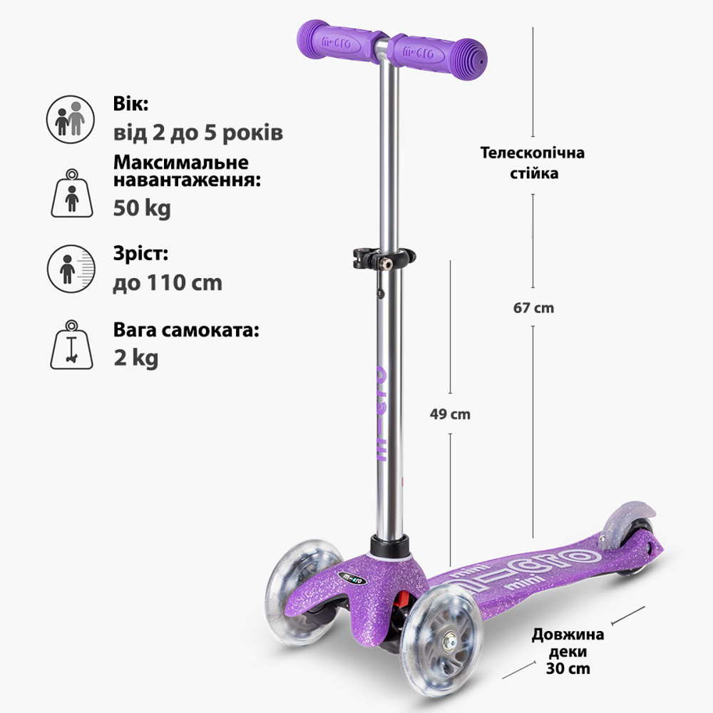 Самокат Micro серії Mini Deluxe Fairy Glitter LED – Пурпуровий Днепр - изображение 9