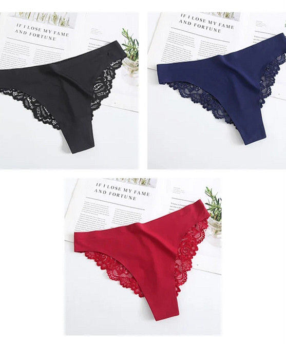 Набор бесшовных трусов 3 штуки 42 черный синий красный Киев - изображение 1