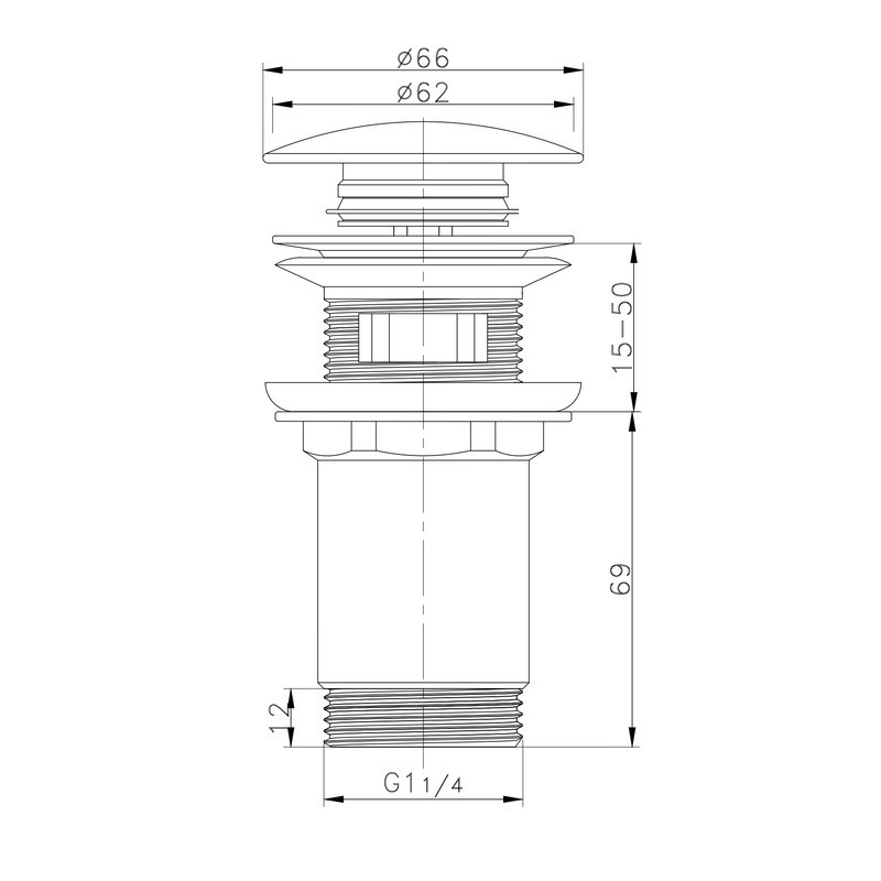 Донный клапан для раковины Koer PW-07-01 1 1/4'' с переливом автоматический СLICK-СLACK (Цвет хром) (KR5782) Киев - изображение 3
