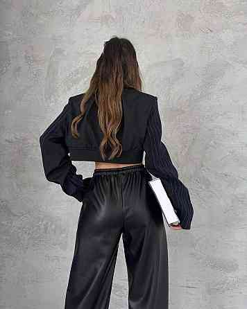 Женские трендовые теплые брюки из экокожи на флисе Одесса