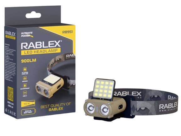 Налобний ліхтар Rablex RB951, червоний+білий світло, 2хXPL+16хCOB+1хRED COB, акум, Type-C Дніпро - фото 2