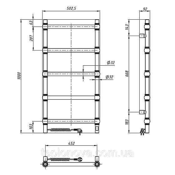 Електрична неіржавка сушарка для рушників Retro 500х1000 Sensor, ліва Чернівці