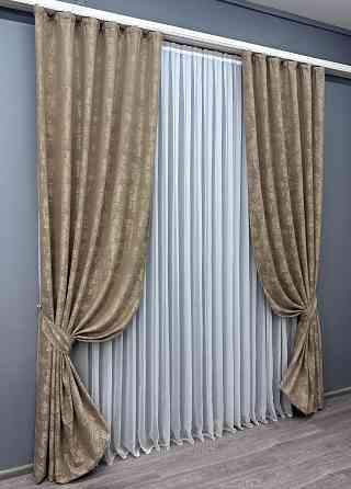 Комплект готових штор VR-Textil Жакард Sultan № 873ш Карамельний 150х285 см 2 шт (31-757) Київ