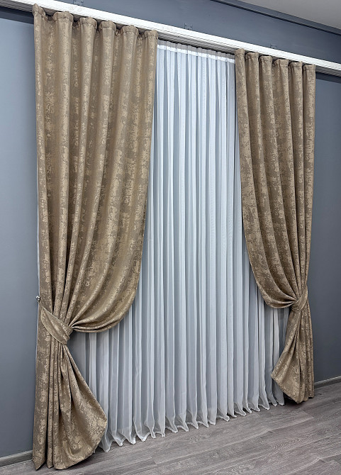 Комплект готових штор VR-Textil Жакард Sultan № 873ш Карамельний 150х285 см 2 шт (31-757) Київ - фото 3