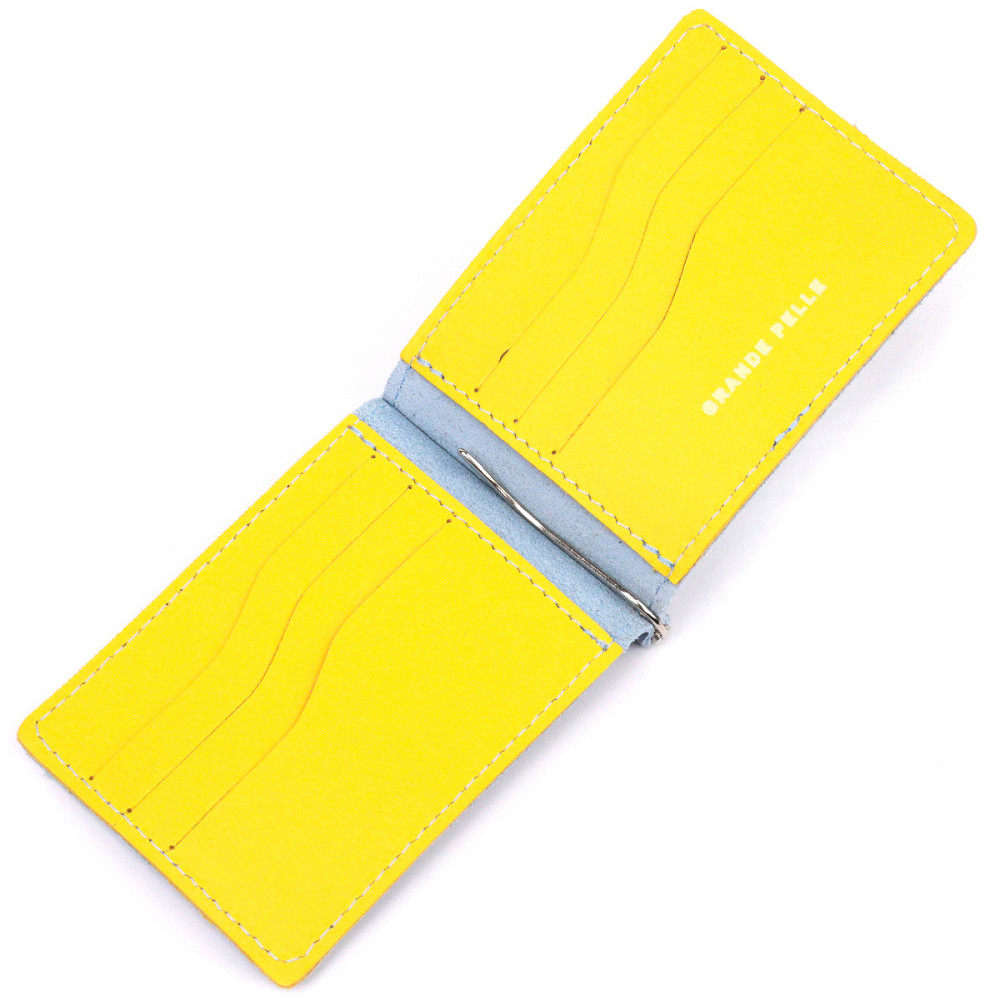 Превосходный кожаный зажим комби двух цветов Сердце Желто-голубой (GRANDE PELLE) Киев - изображение 9