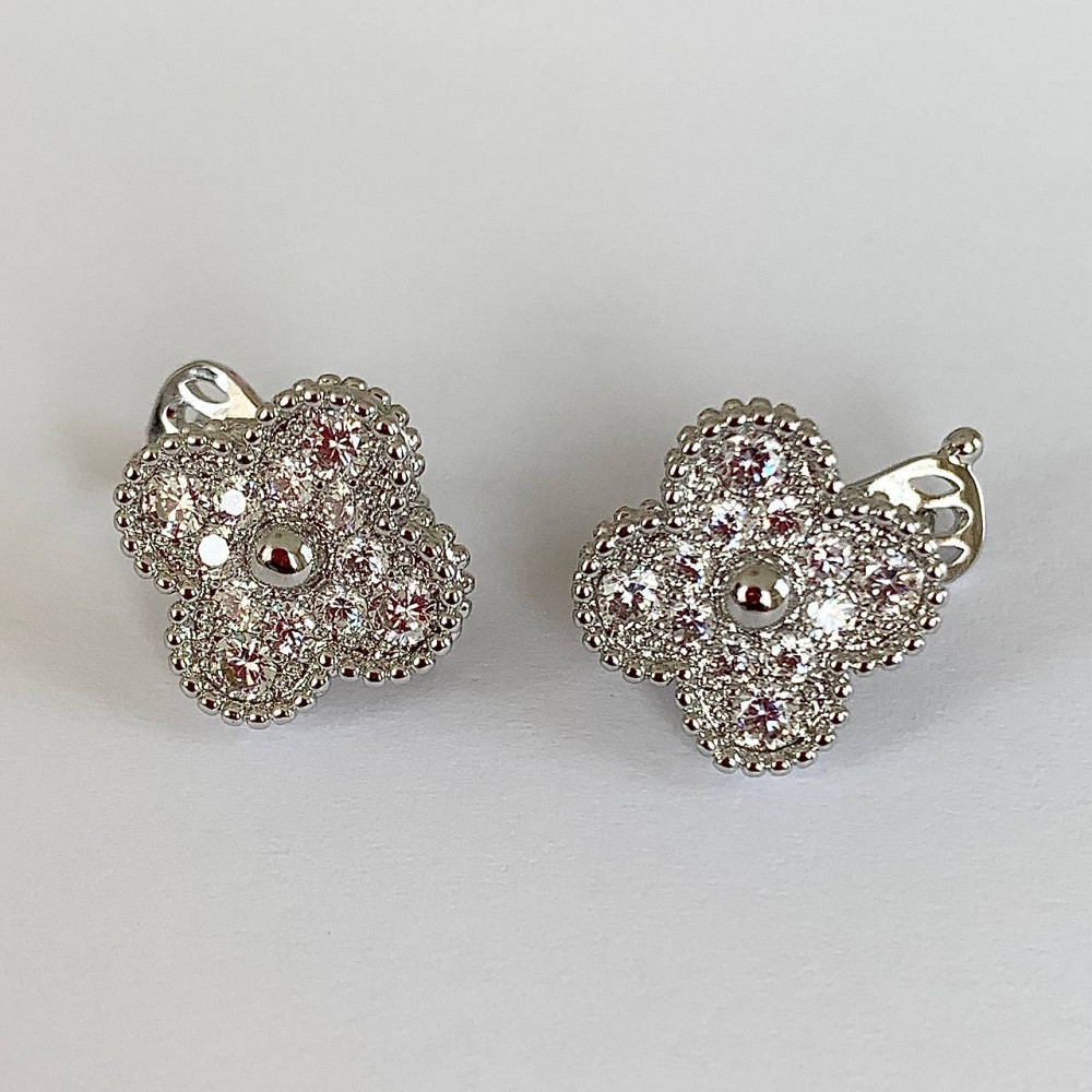 Van Cleef серьги цирконы посеребрение / серьги клевер на английском замочке Одесса - изображение 9