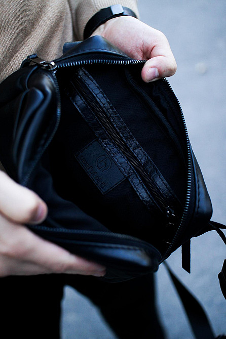 Кроссбоді, бананка із натуральної гладкої шкіри, шкіряна сумка на пояс SKILL (Чорна) Суми - фото 9