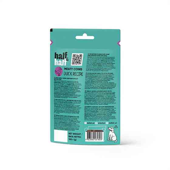 Лакомства для собак Half&Half в форме мясных монеток с уткой, 100 г Винница