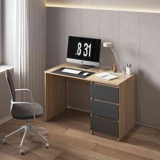 Компьютерный стол VAYS, письменный, современный, с тумбой cправа, 3 ящика з фасадами без ручек R-1 Дуб Сонома-Антрацит фасад Львов