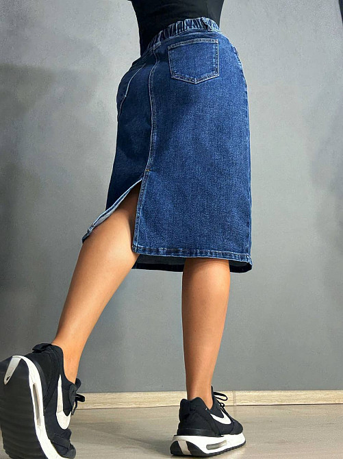 Спідниця жіноча джинсова Vanver 8237 резинка шнурок з розрізом варена міді синя, синій, З4, 34, 96 см, 124 см Київ - фото 14