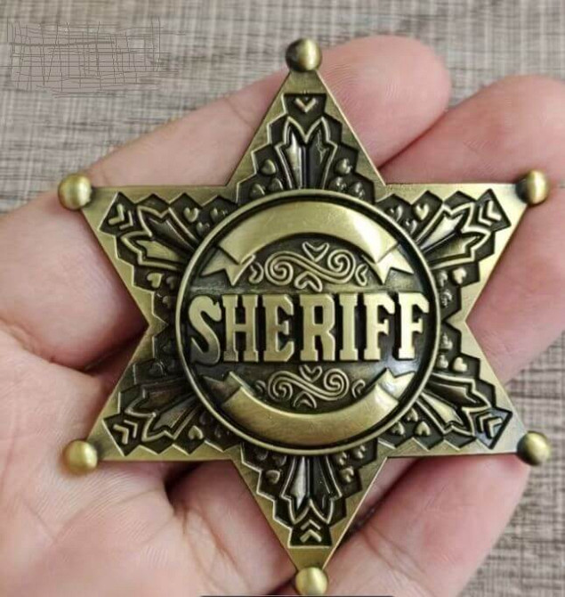 Значок Шерифа, Метал 7х7 см, нагрудний знак рельєфний реалізм, бронза+лак Київ - фото 1