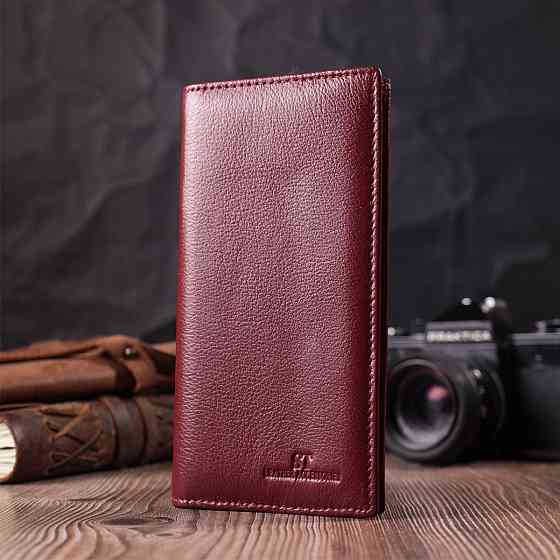 Женский вместительный вертикальный кошелек на магнитах из натуральной кожи ST Leather 22541 Бордовый Киев